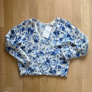 NWT Sezane Gilet Lisette Sweater - Blue Peonies